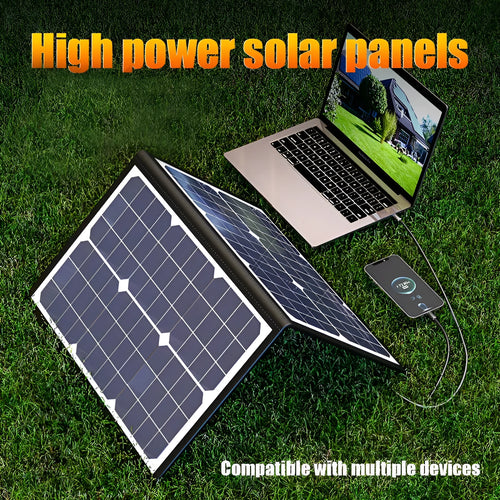 Black folding bag containing 40W single crystal solar panel for outdoor charging