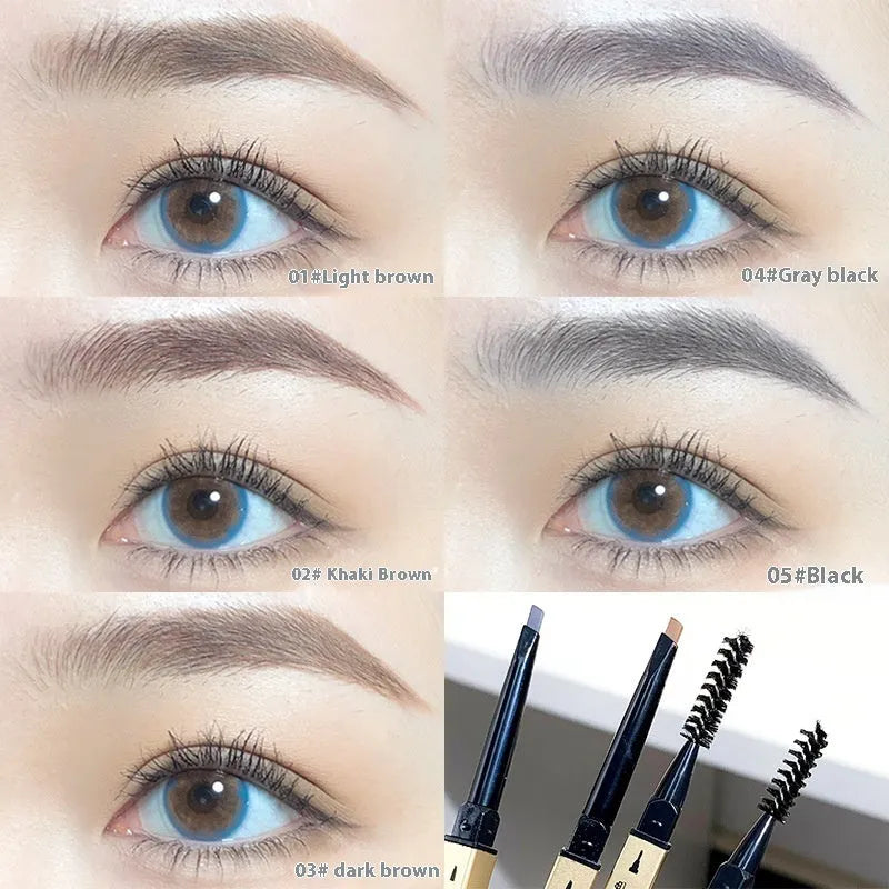 Gold chopstick ultra-fine eyebrow pencil showing five colour shades from light brown to black