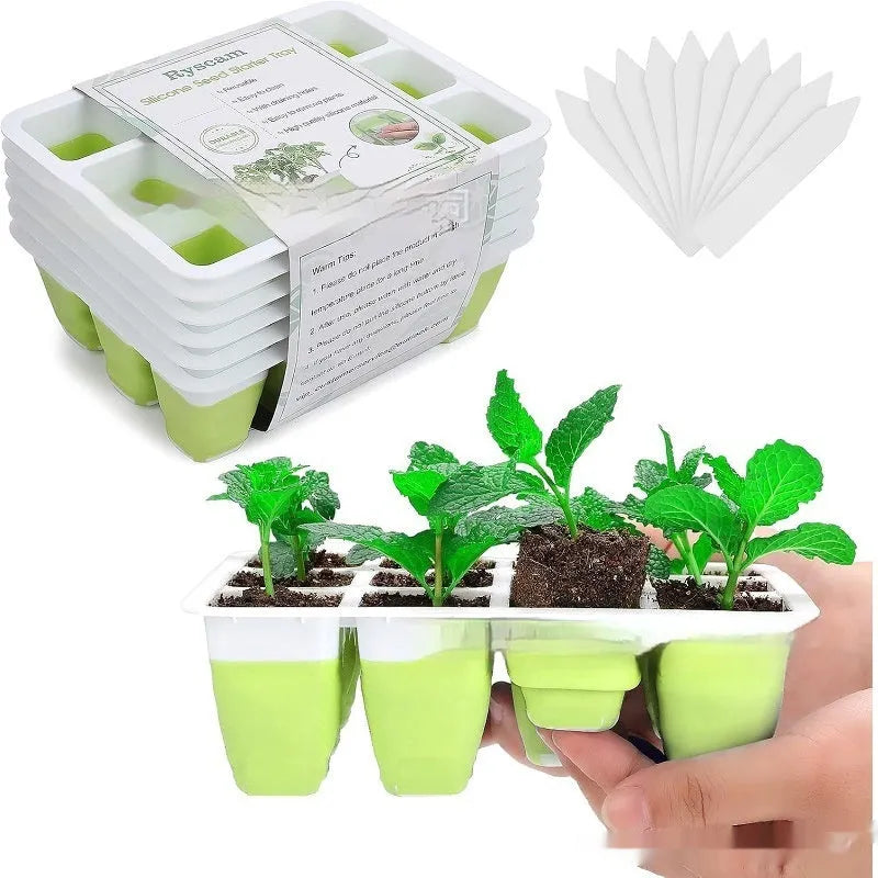 12-hole plastic nursery pot in green, floor-type design, 18.5x14.5x7.5 cm, for seed cultivation