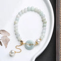 Natural emerald peace buckle jade pearl bracelet for women with geometric national style design