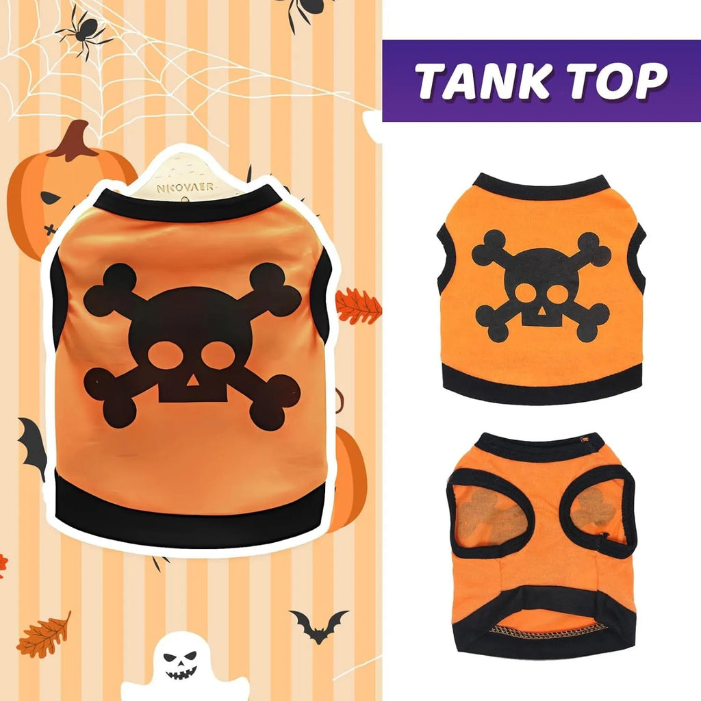 Halloween dog vest with skull bones pattern in colour blocking design