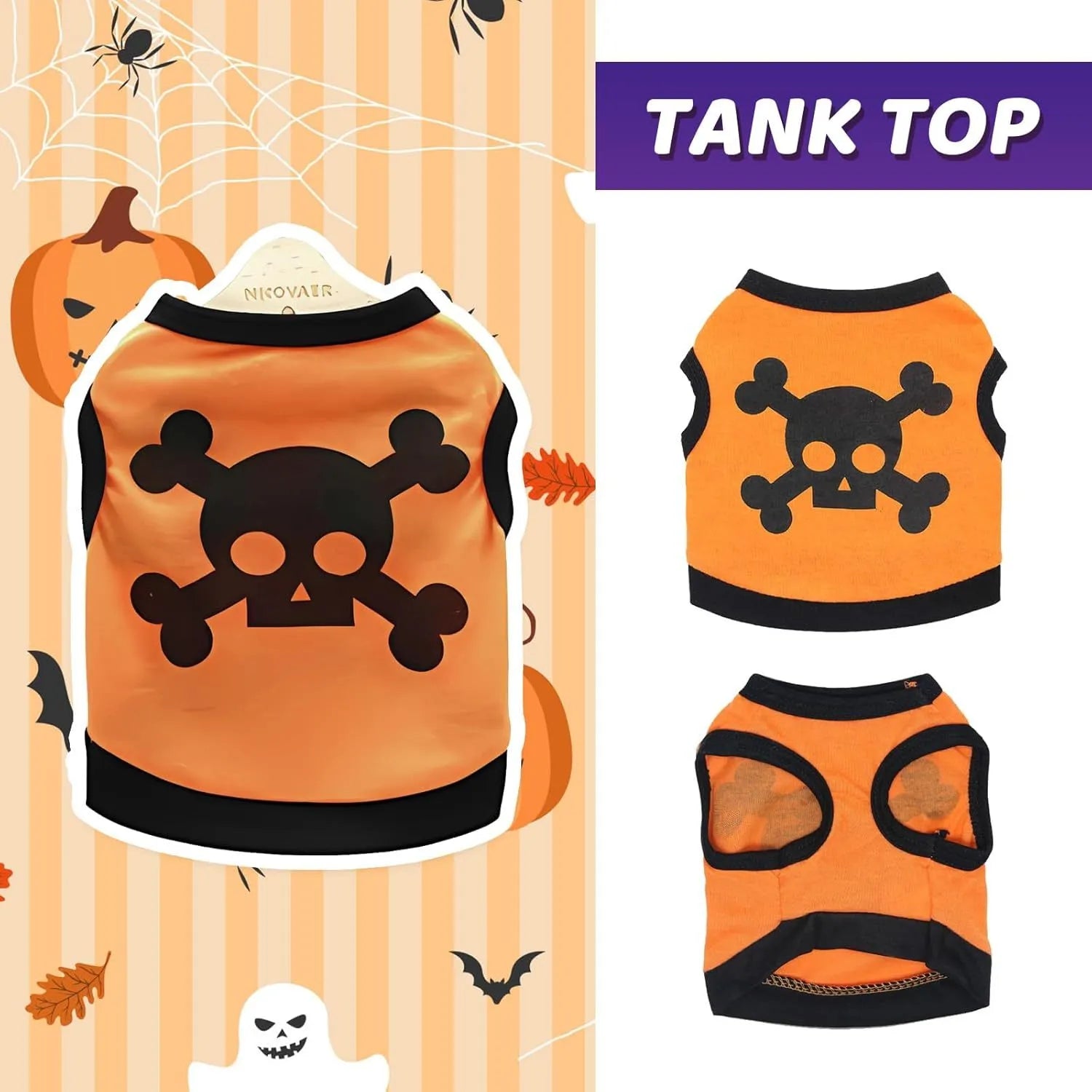 Halloween dog vest with skull bones pattern in colour blocking design