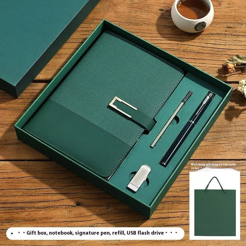 A5 soft PU leather notebook in brown, black, green, blue, or red, showing wood-free paper inside.
