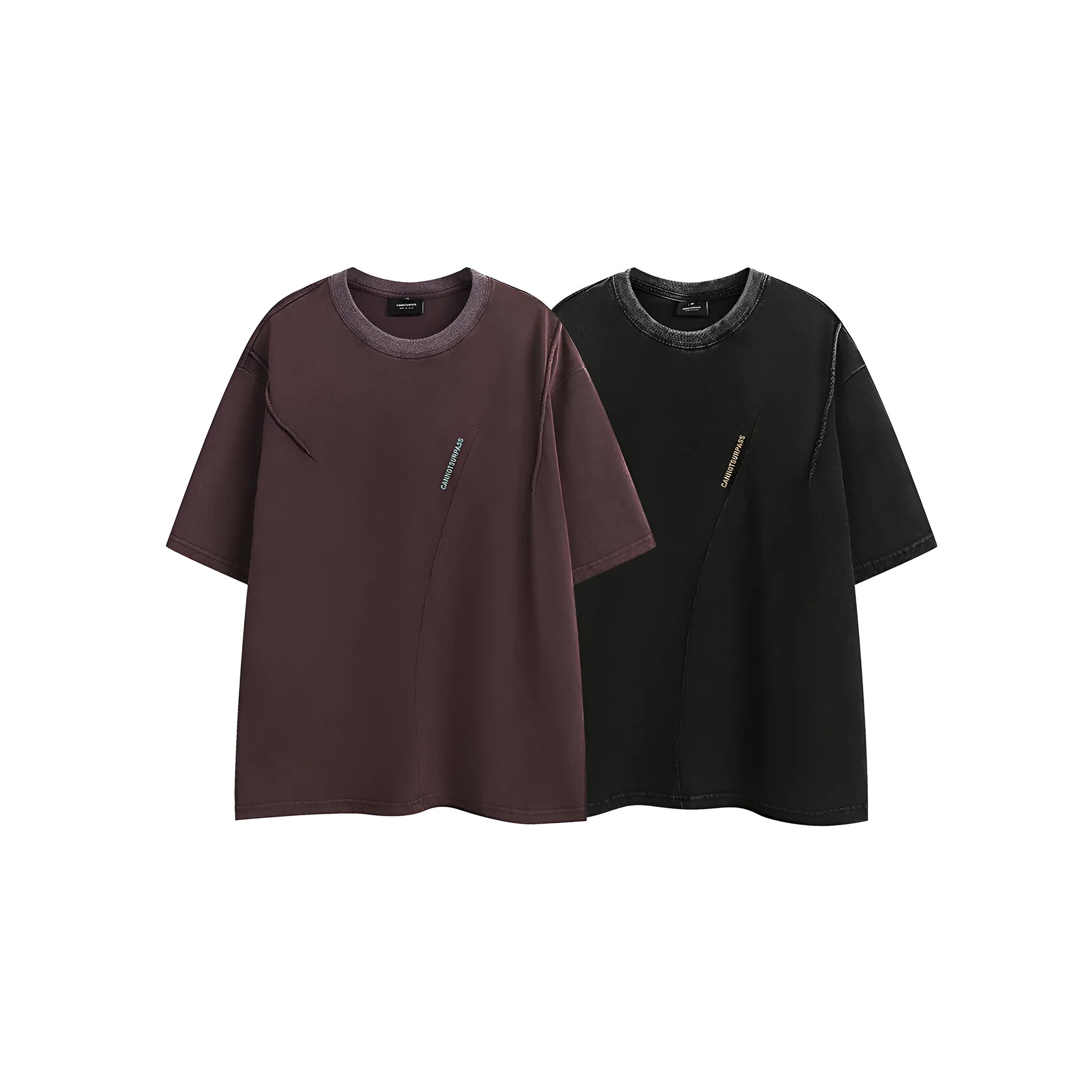 Men's loose-fit black embroidered retro short-sleeved cotton T-shirt on a hanger.
