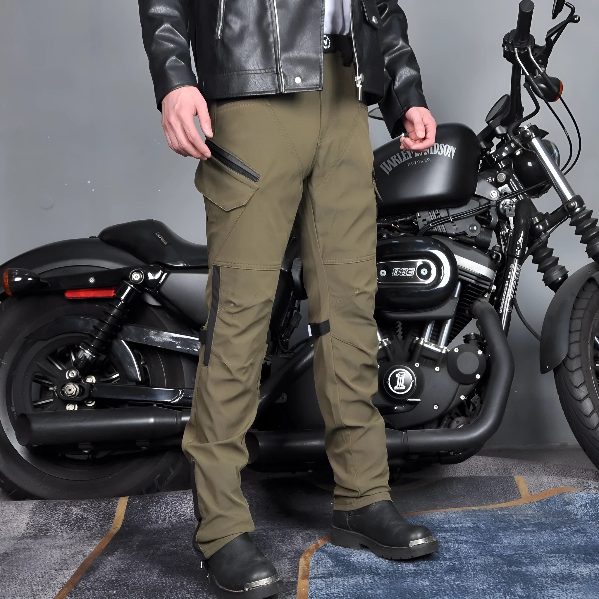Motorcycle waterproof cycling trousers with protective gear set in black or green colour options