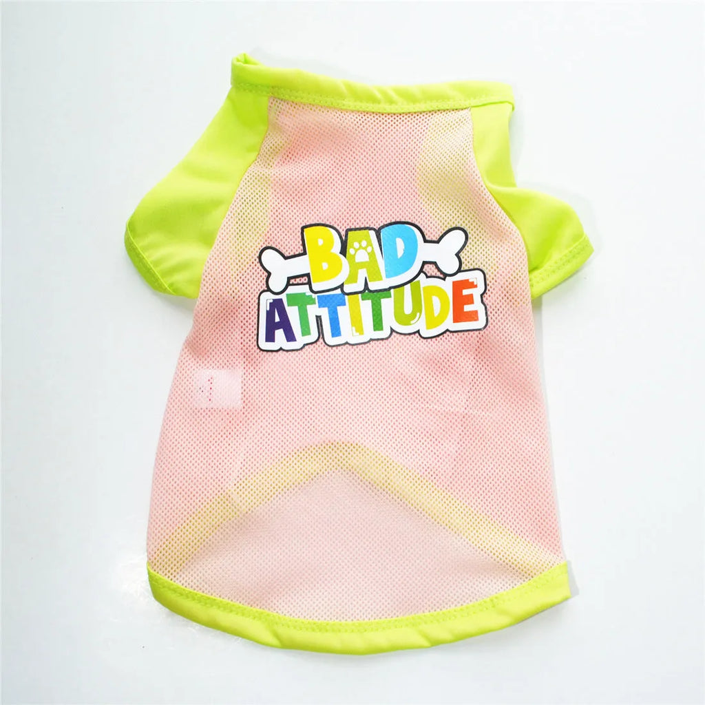 Cotton pet vest dress in green for small dogs and cats, side view