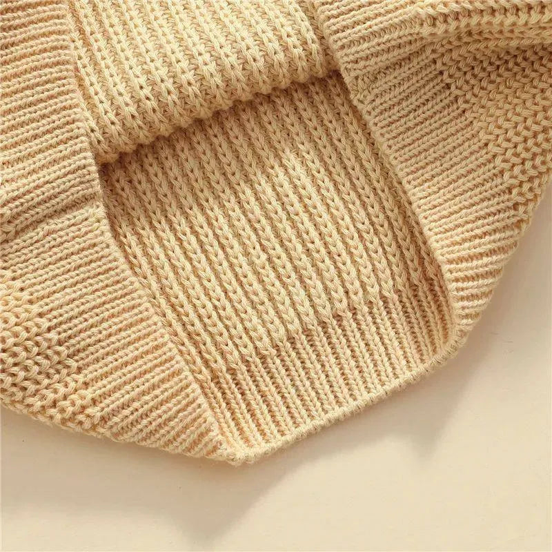 Girls' solid colour crew neck casual sweater in rabbit fur with star pattern, beige option, shown on child