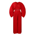 Women's African two-piece suit set with batwing sleeves and wide leg trousers in red or sapphire blue