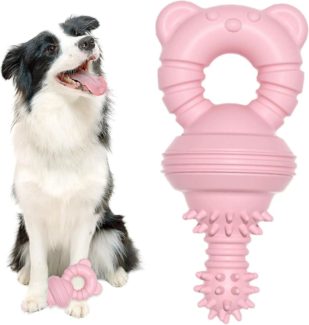 Blue rubber dog chew toy with concave-convex texture for teeth cleaning, 13.5cm size