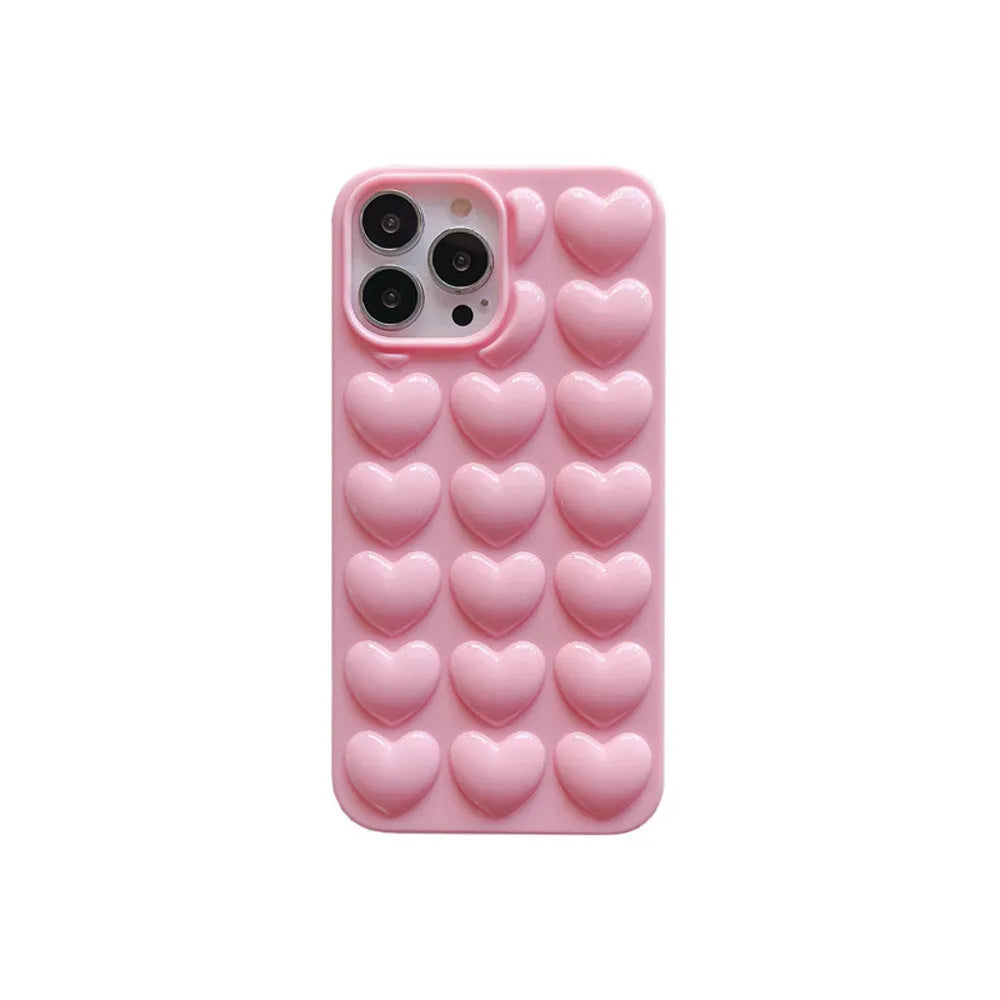 Solid colour TPU mobile phone case with raised 3D love pattern and drop protection for multiple iPhone models