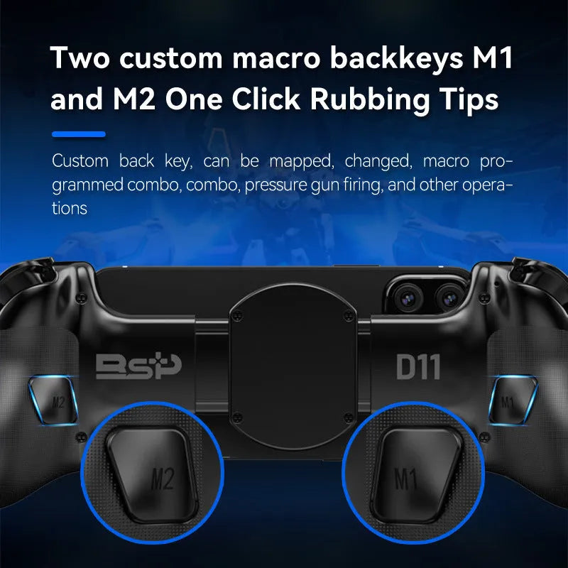 Wireless Bluetooth gaming controller with stretch handle for phones 143-260mm, Hall trigger, Type-C, Black or White