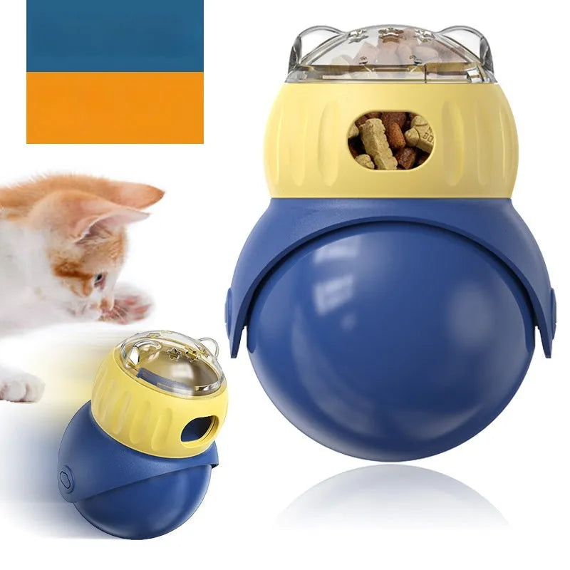 Owl-shaped plastic self-service food leakage puzzle cat toy feeder in Morandi yellow and blue colour options