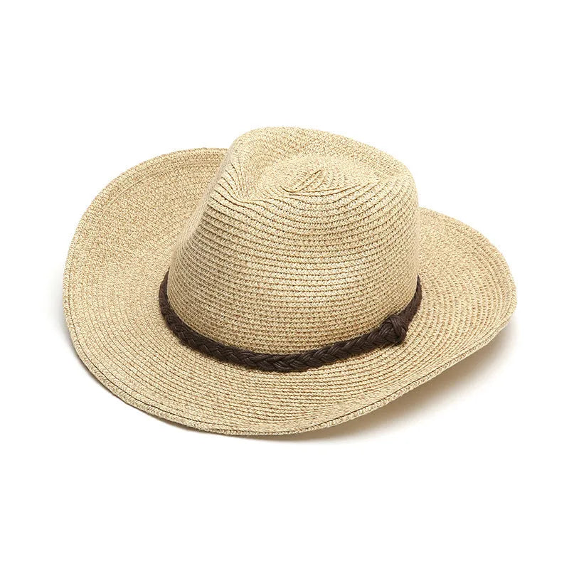 Men's foldable straw sun hat with wide brim in beige colour for summer outdoor use