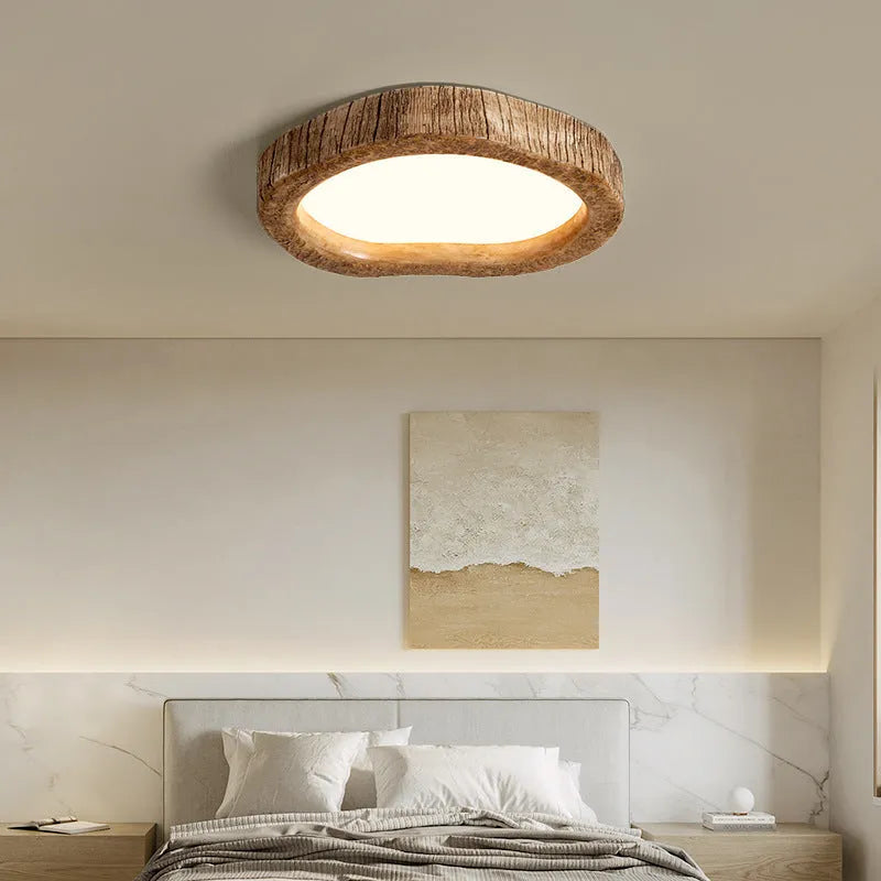Wood grain finish New Chinese style round ceiling lamp for bedroom lighting