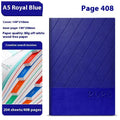 A4 notepad with striped PU leather cover open on 80g paper, showing 408 pages.