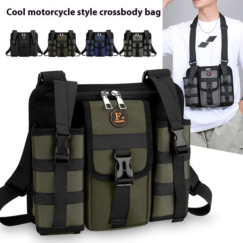 Men's waterproof Oxford cloth messenger bag in army green colour for outdoor sports