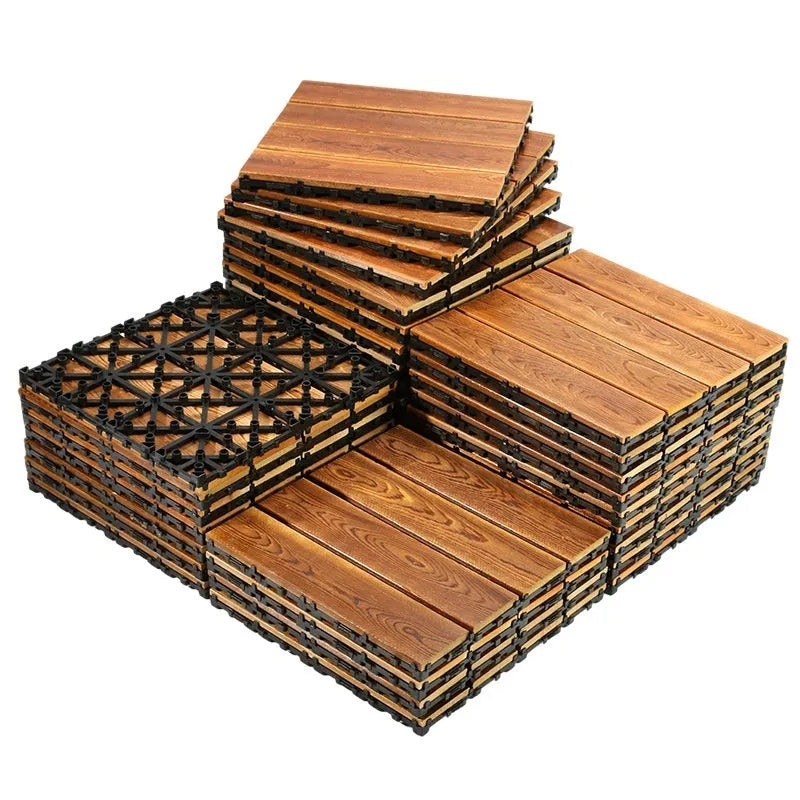 Camphor pine floor tile with brushed wax oil finish measuring 30x30cm