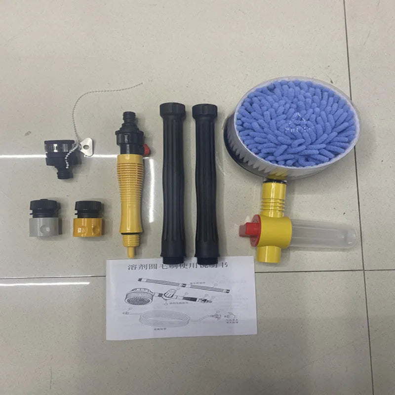 Yellow car wash mop cleaning tool with chenille brush head and hydraulic pressure system