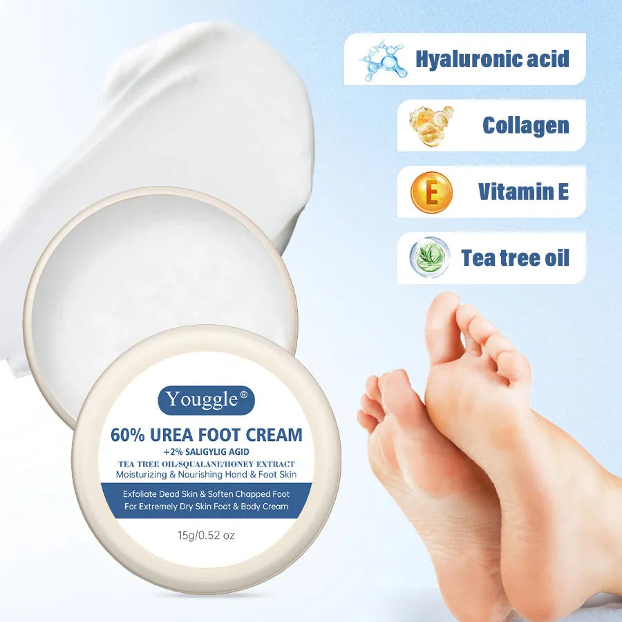 Tube of 60% urea foot cream for cracked heels and dry skin, 15g