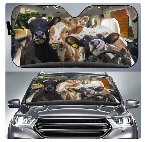 Telescopic aluminium foil car sun shield expanded on a dashboard