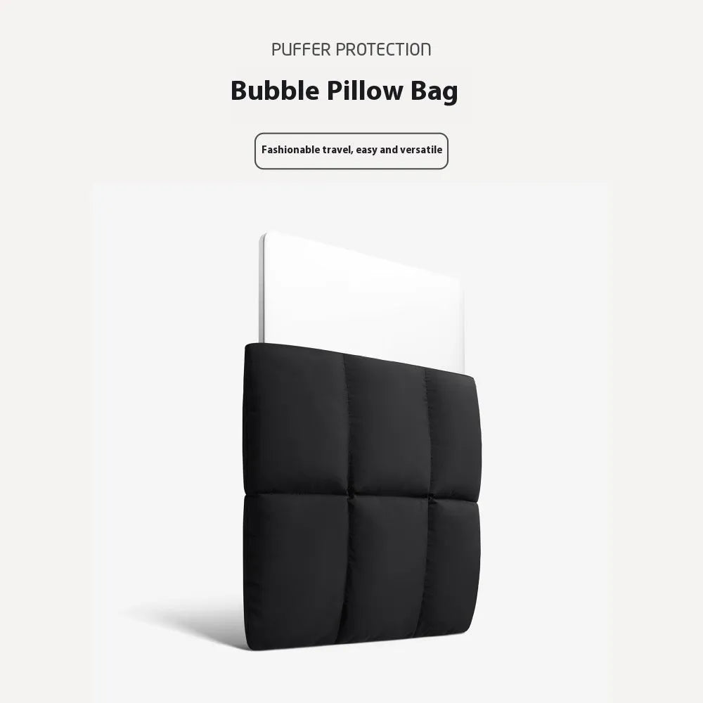 Black soft fluffy polyester laptop sleeve for 13 to 15.6 inch devices on a table