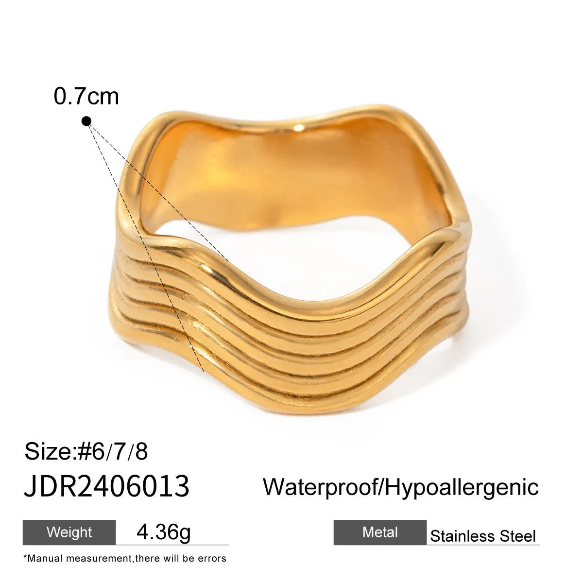 Stainless steel wide geometric wave ring with electroplated finish in Korean style colours