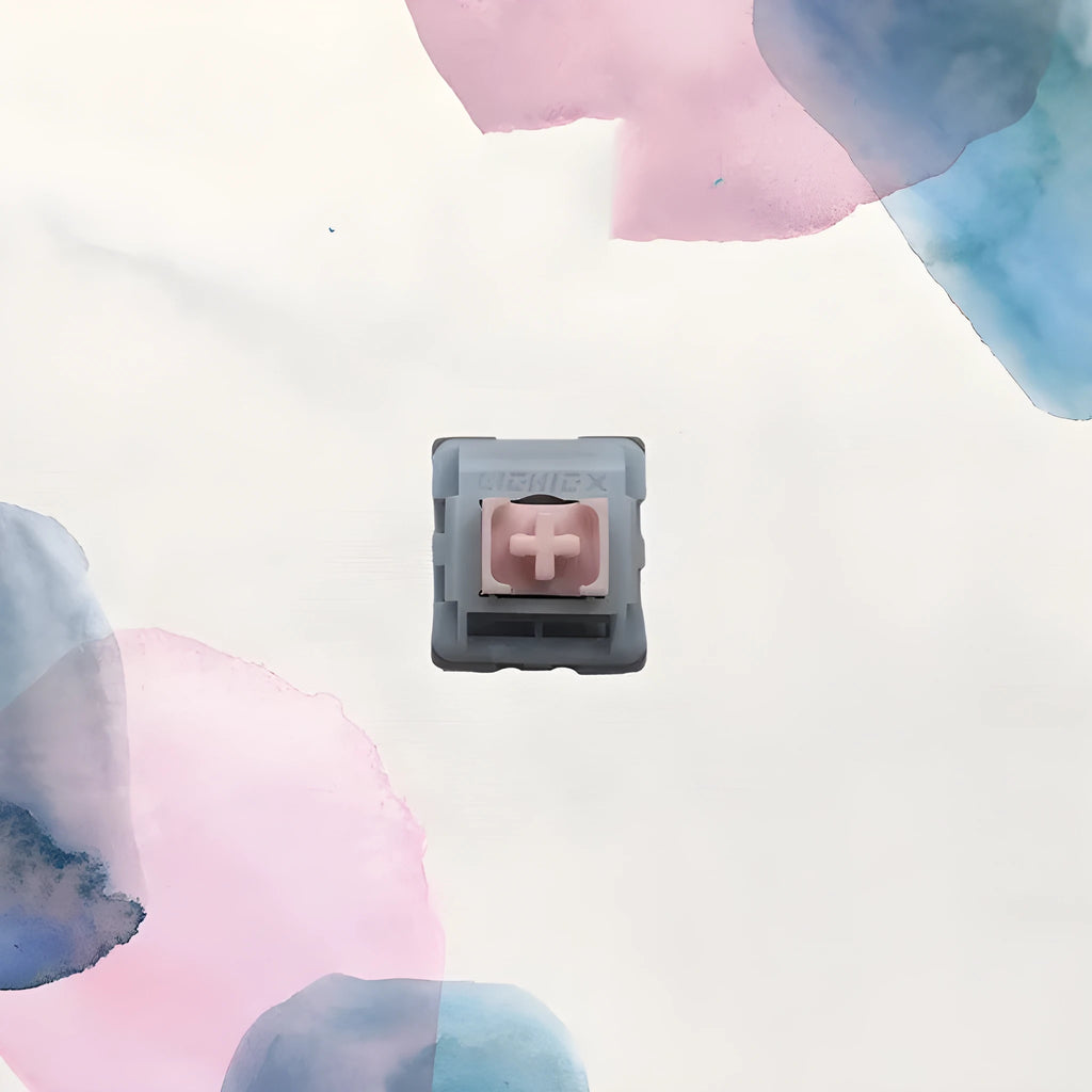 Dew axis-4 colour mechanical keyboard switches showing POM core with silicone gel and bridge plug-in structure