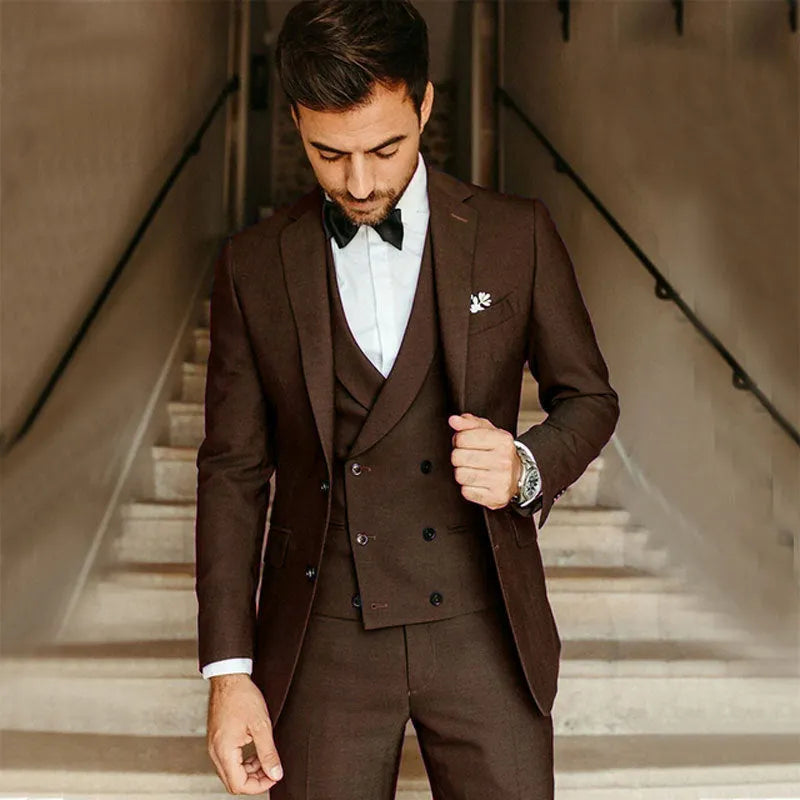 Men's swallowtail party suit set with slim jacket, trousers, and vest in cotton, available in multiple colours