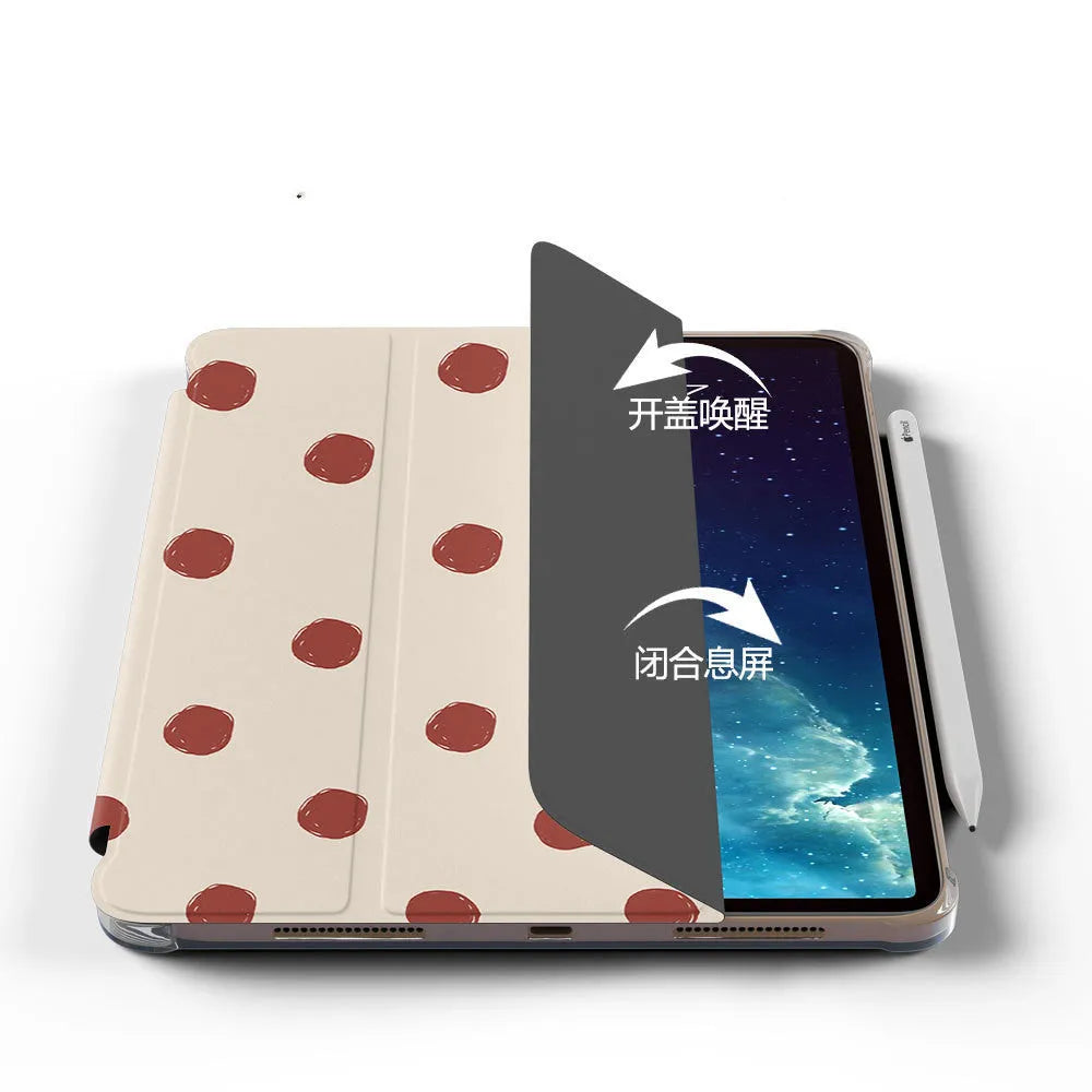 Flip tri-fold tablet case for iPad in wave point pattern with optional pen slot