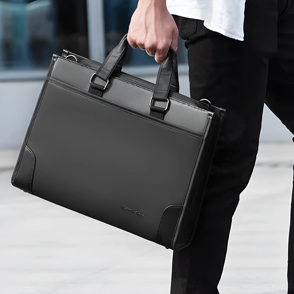 Black Oxford cloth handheld business briefcase with polyester lining for notebook computer travel