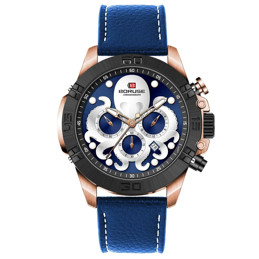 Octopus men's waterproof luminous quartz watch in black or blue colour options