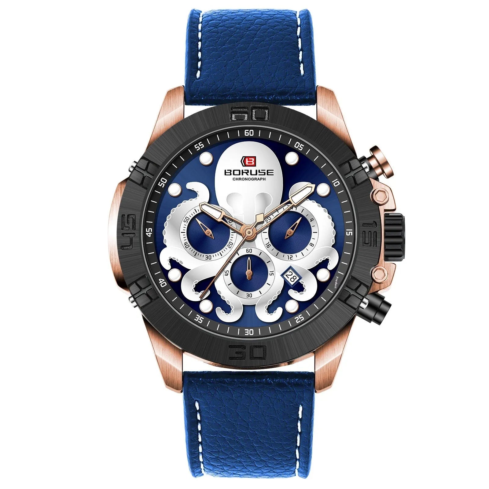 Octopus men's waterproof luminous quartz watch in black or blue colour options