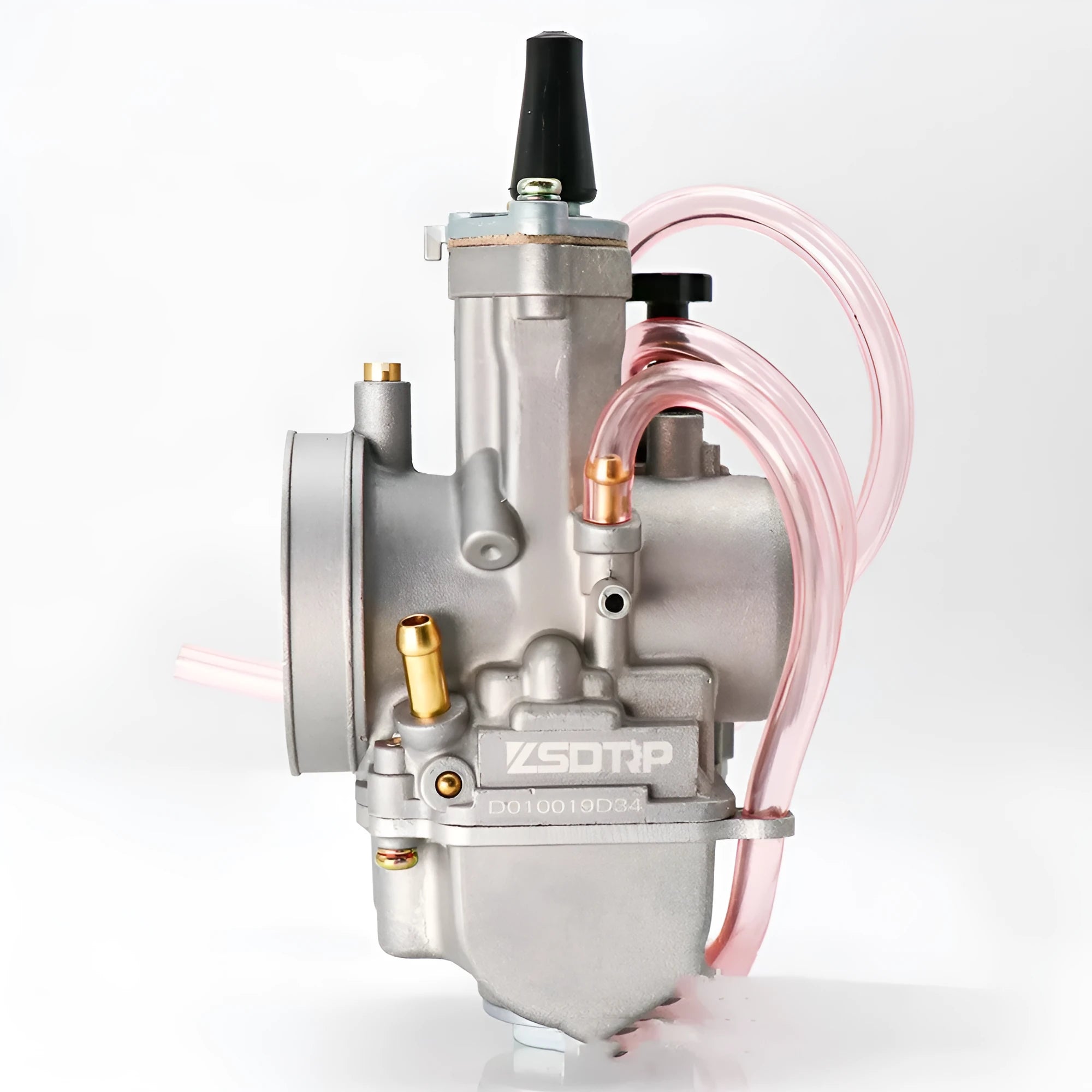 PWK sandblasted motorcycle carburettor conversion kit showing different bore sizes for engine performance modification.