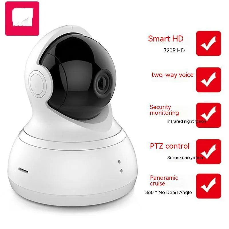 White HD night vision 360-degree indoor surveillance camera with wall mount and cables
