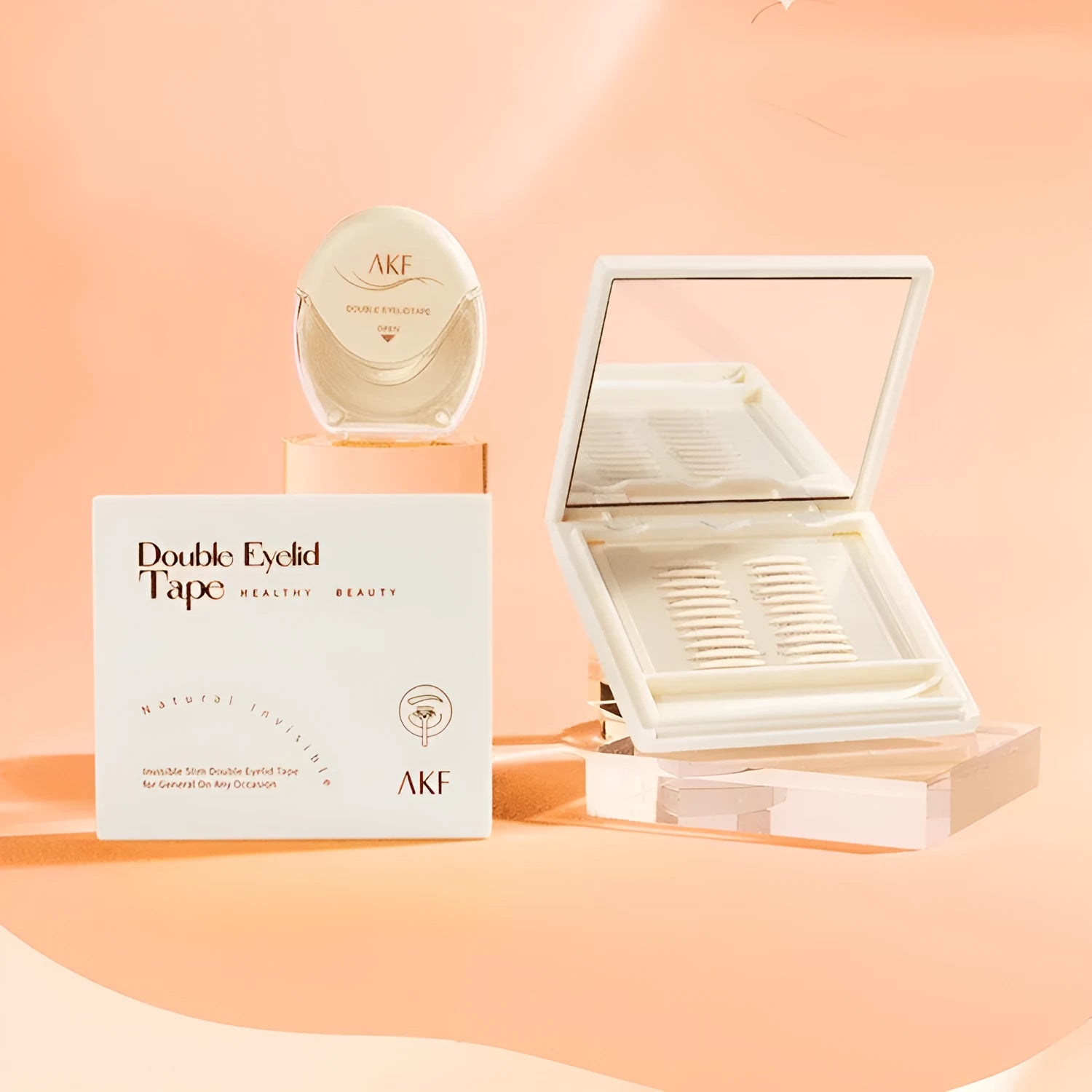 Roll of invisible lace double eyelid stickers showing crescent and olive shape options