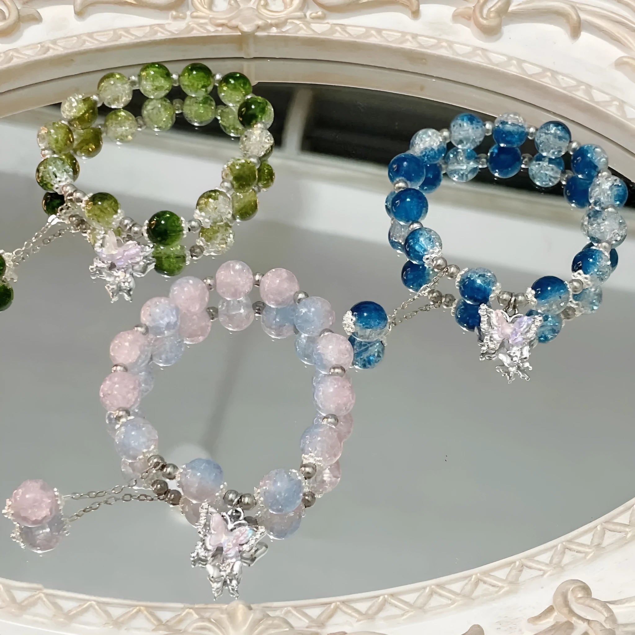 Handmade glass butterfly broken bead bracelet for women pink colour option