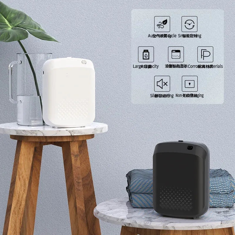 Wall mounted automatic perfume spray machine in white or black for home hotel aromatherapy with plug-in power