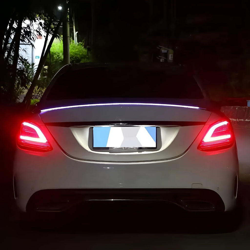 Automobile streamer tail LED turn signal showing extended wing in 1.2m or 1.3m length options.