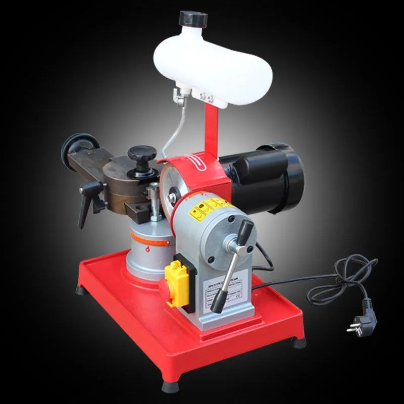 Sharpedge grinding machine for sharpening alloy circular saw blades on a workshop bench.
