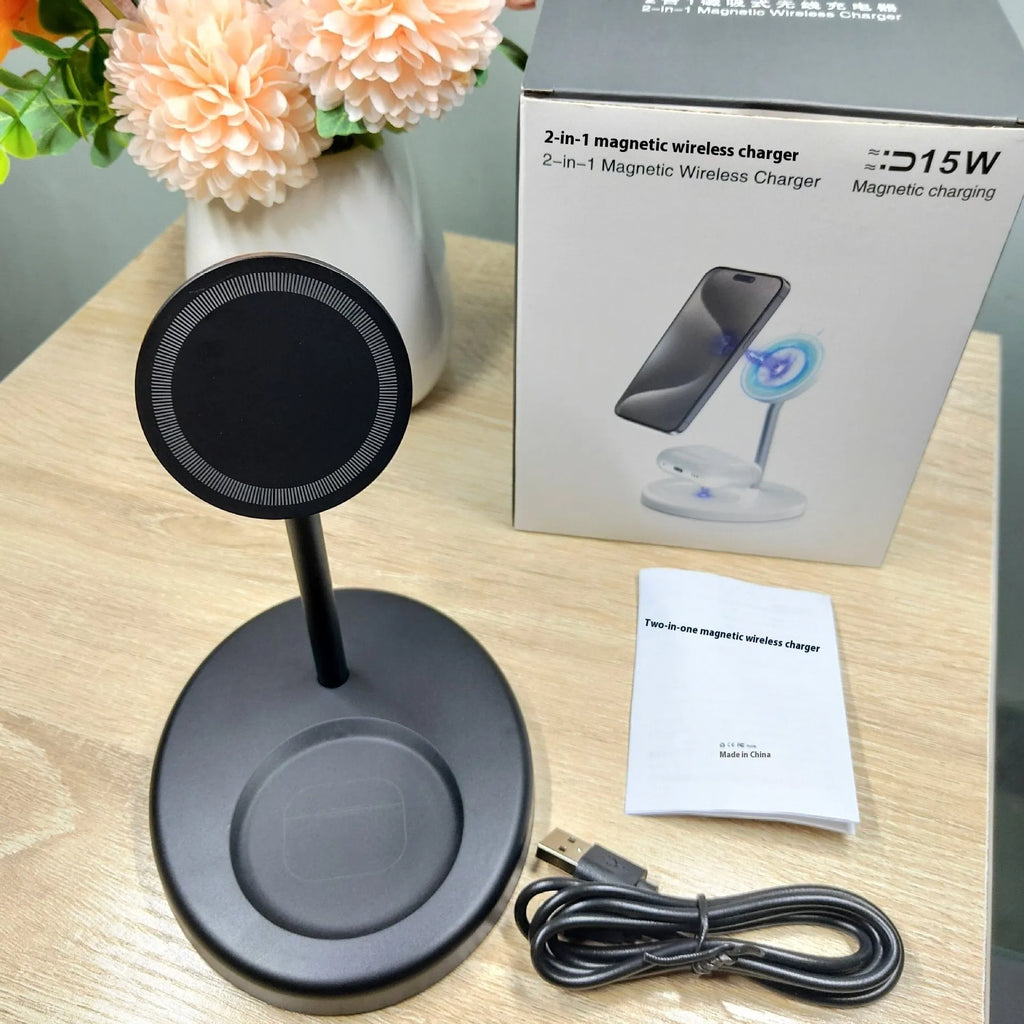 30W vertical wireless charger in white or black colour with cooling holes and anti-slip base