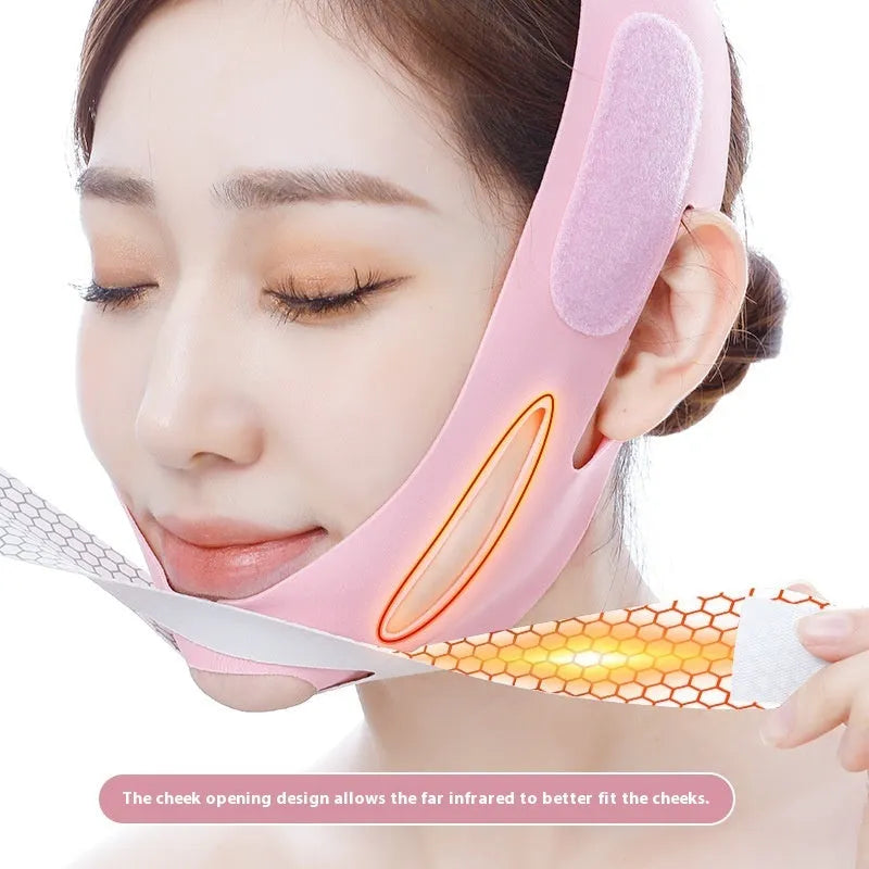 Pink and black elastic V face bandage for facial support and skincare routines