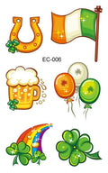 Temporary tattoo stickers with Irish festival flag designs for children, sized 120x75mm with St. Patrick's Day clover motif
