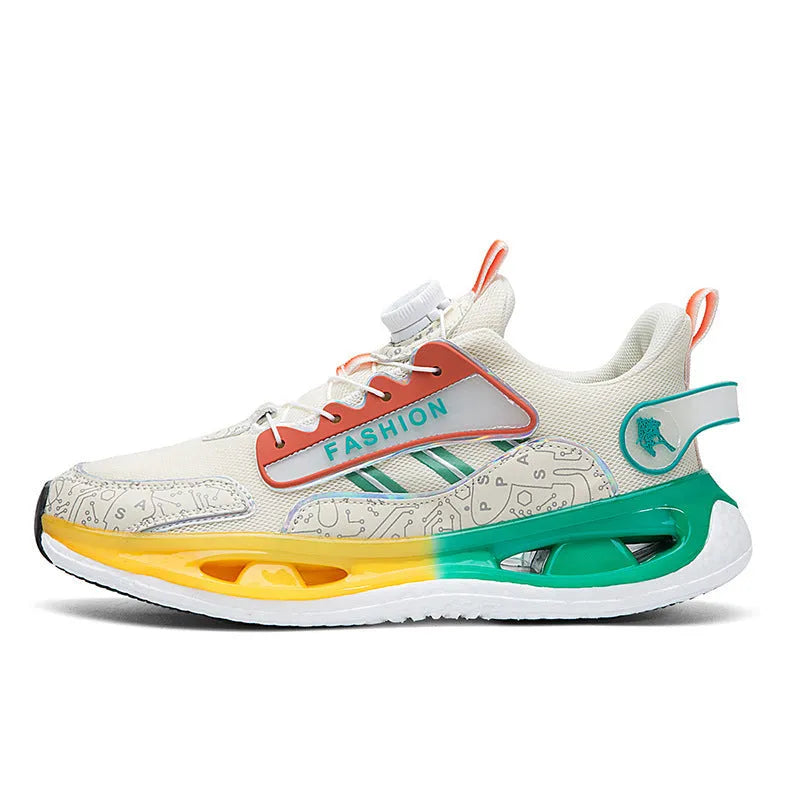 Men's low-top mesh running shoes with elastic band and popcorn TPU sole in multiple colour options
