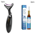 Compact white EMS thermal neck lifting massager device with LED lights for home skin care and wrinkle reduction.