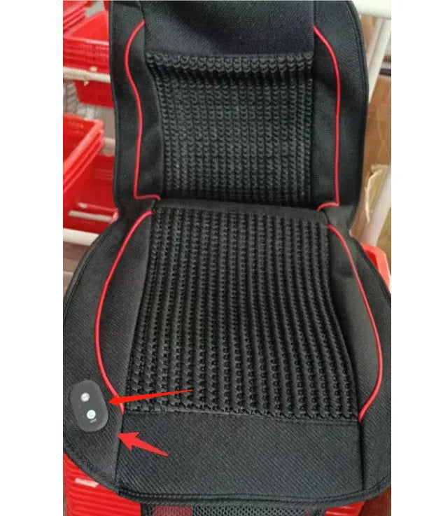 Square 60cm car ventilation seat cushion in black colour with power cord