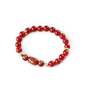 New Chinese Style unisex agate bracelet with Guanyin bead and auspicious patterns in green or red.