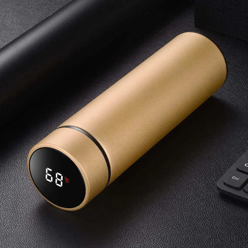 450ml straight cup stainless steel water bottle with vacuum insulation and arrow mouth in black, red, gold, and blue colours.