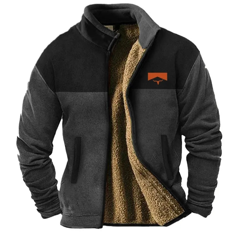 Men's polyester padded coat with fleece lining in blue, green, or light brown