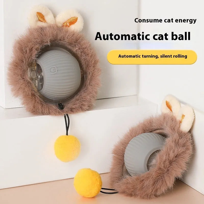 Self-hi funny cat rolling ball toy in silicone with grey green red colour options
