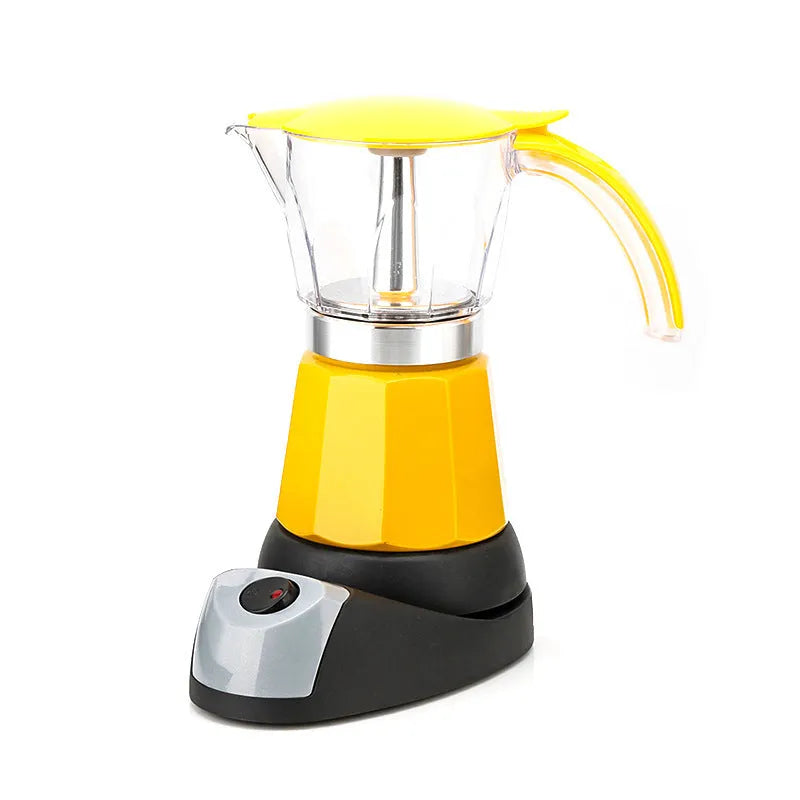 Octagonal aluminium electric moka pot coffee maker in silver colour on kitchen counter